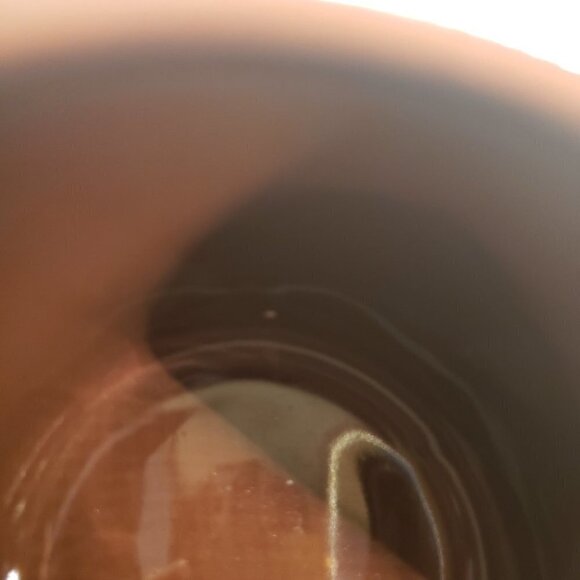 STACKING mug tumbler brown 3.5" x 4"diam embossed quilt pattern glossy - Picture 5 of 7